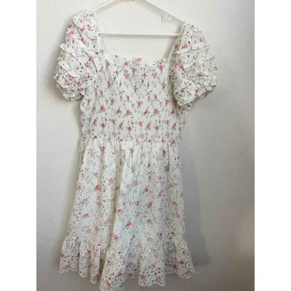 LoveShackFancy x Target Women's Clementine Floral Eyelet Short Dress Sz 12 - Picture 3 of 9